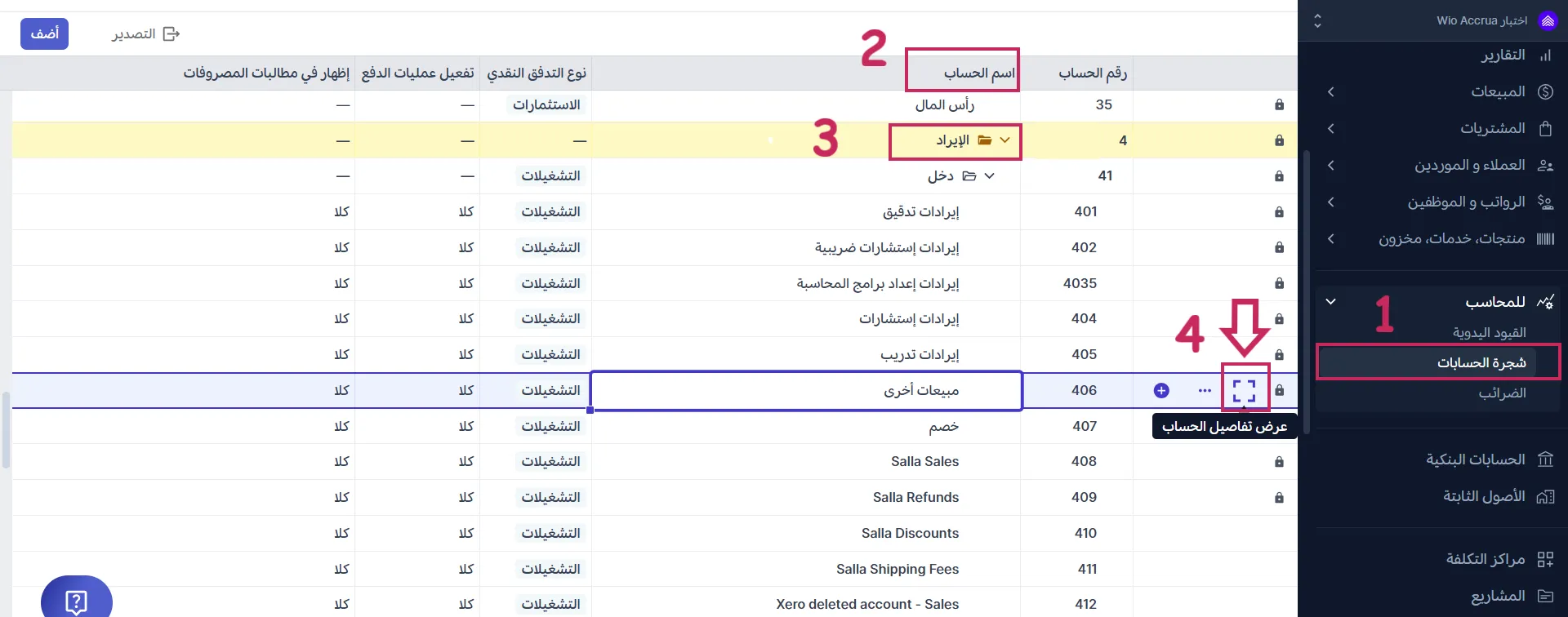 تعيين المعالجة الافتراضية (مخطط الحسابات)